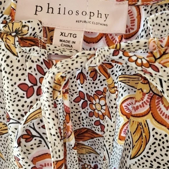 Philosophy tan floral print top elastic baloon long sleeve Size XL - Picture 6 of 11